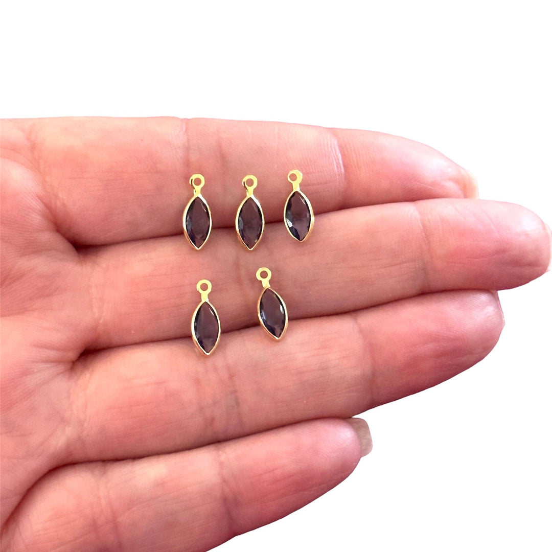 24Kt Gold Plated Amethyst Cubic Zirconia Drop Charms, 5 pcs in a pack