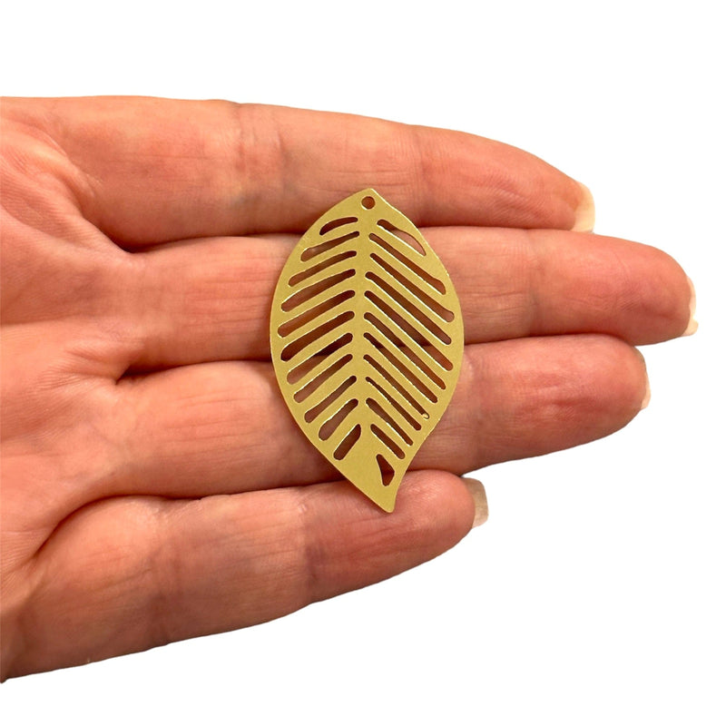 Charme de feuille de laiton brut, charme de feuille découpée au laser