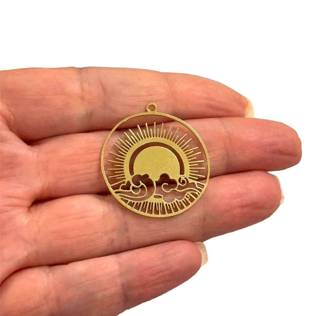 Raw Brass Sun&amp;Clouds Charm, Laser Cut Sun and Clouds Charm