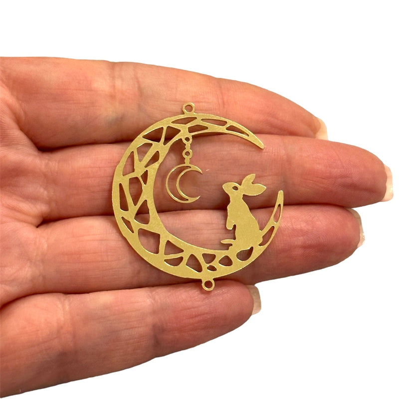 Raw Brass Rabbit and Moon Charm, Laser Cut Rabbit and Moon Charm