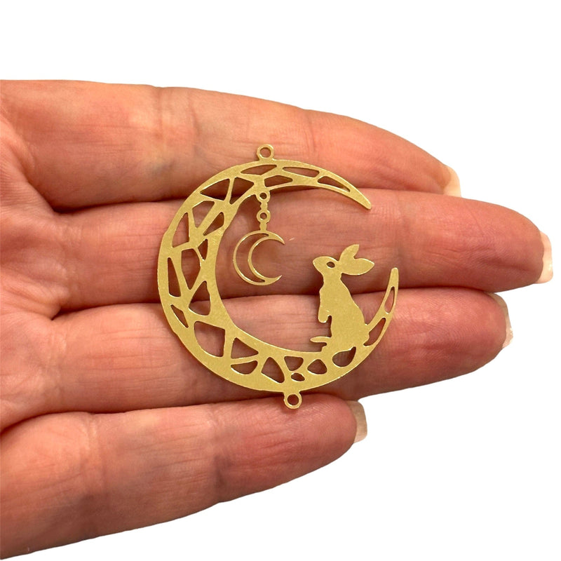 Lapin en laiton brut et charme de lune, lapin découpé au laser et charme de lune