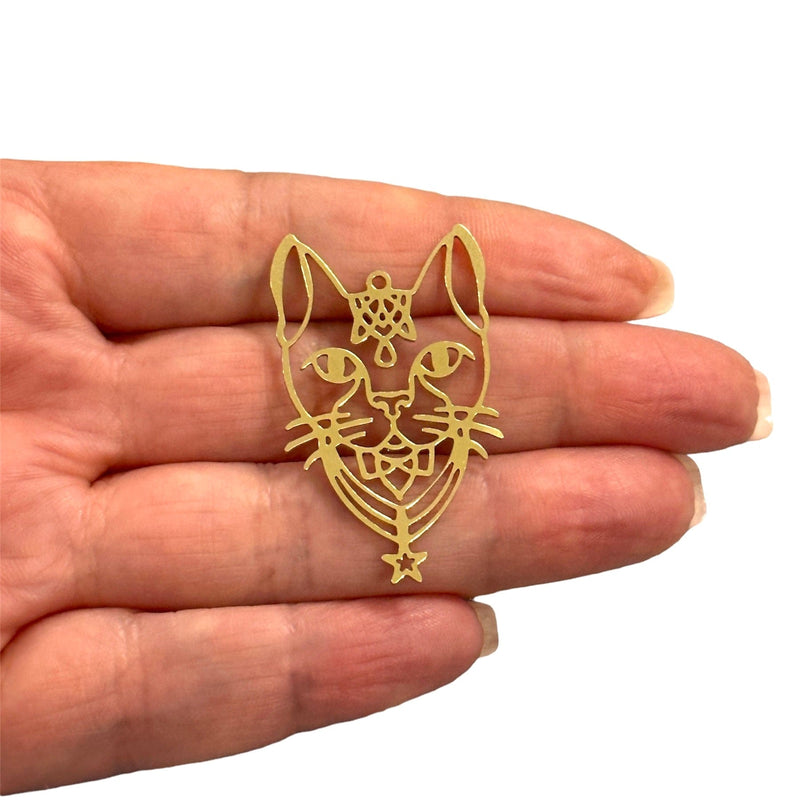 Raw Brass Cat Charm, Laser Cut Cat Charm