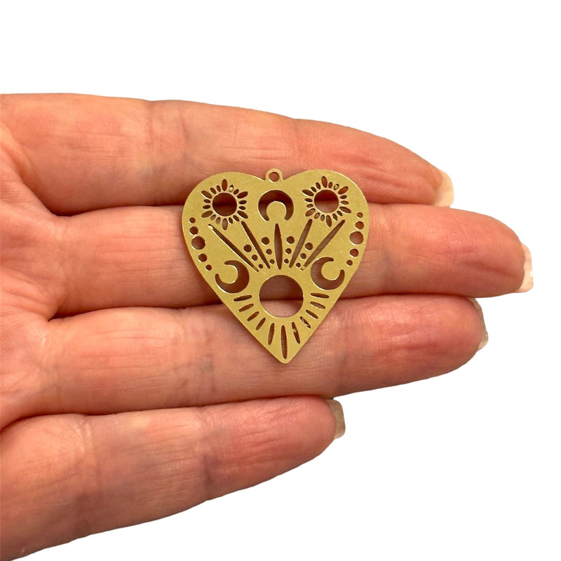 Raw Brass Heart Charm, Laser Cut Heart Charm