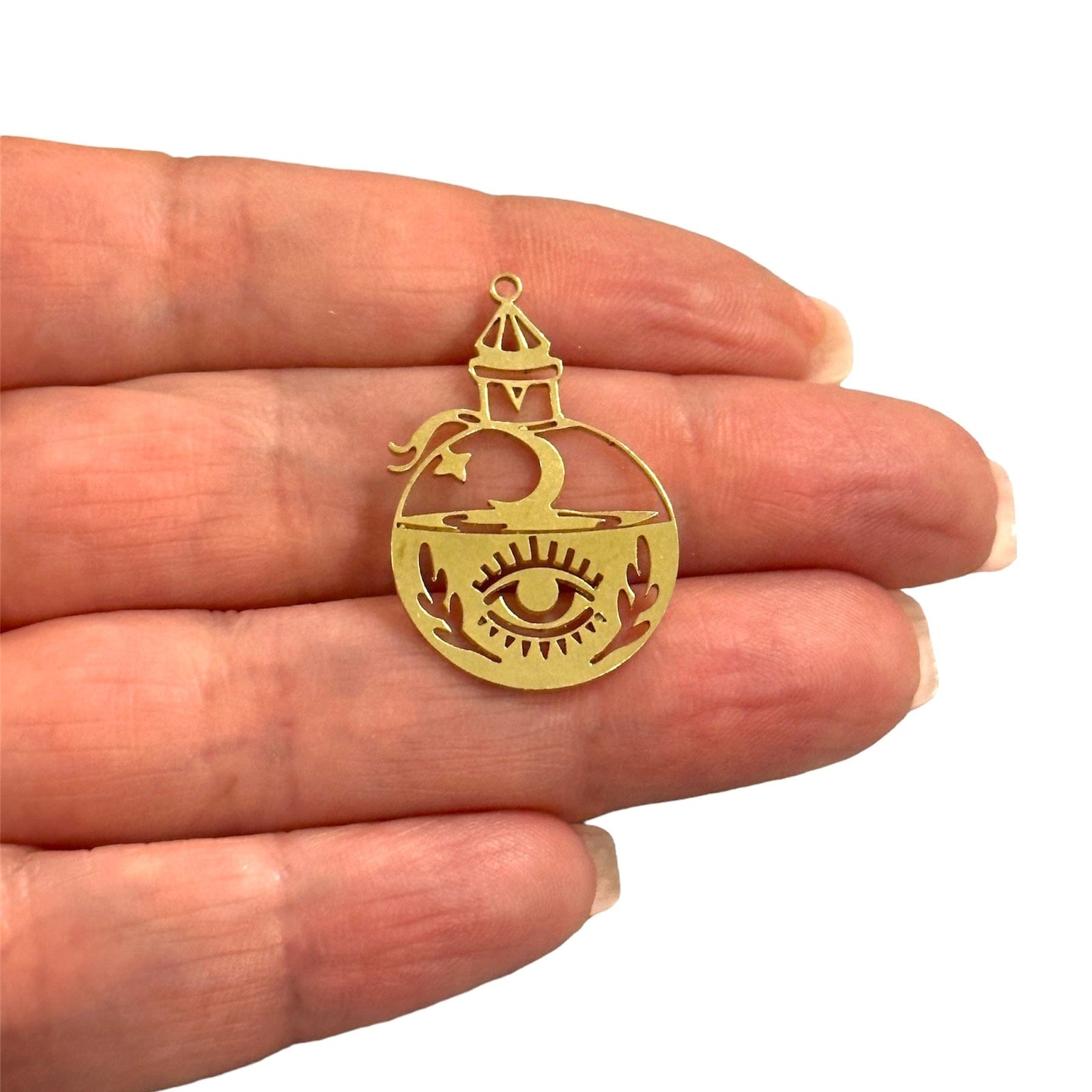 Raw Brass Light House Eye Charm, Laser Cut Light House Eye Charm