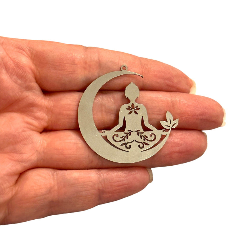 Stainless Steel Yoga Girl Crescent Charm, Laser Cut Yoga Girl Crescent Charm