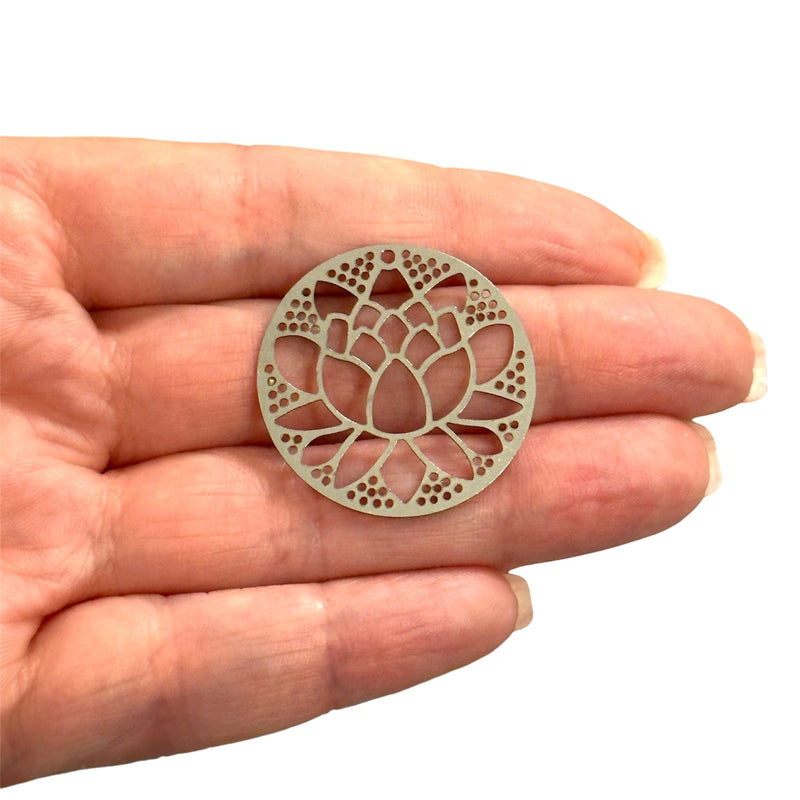 Stainless Steel Lotus Charm, Laser Cut Lotus Charm