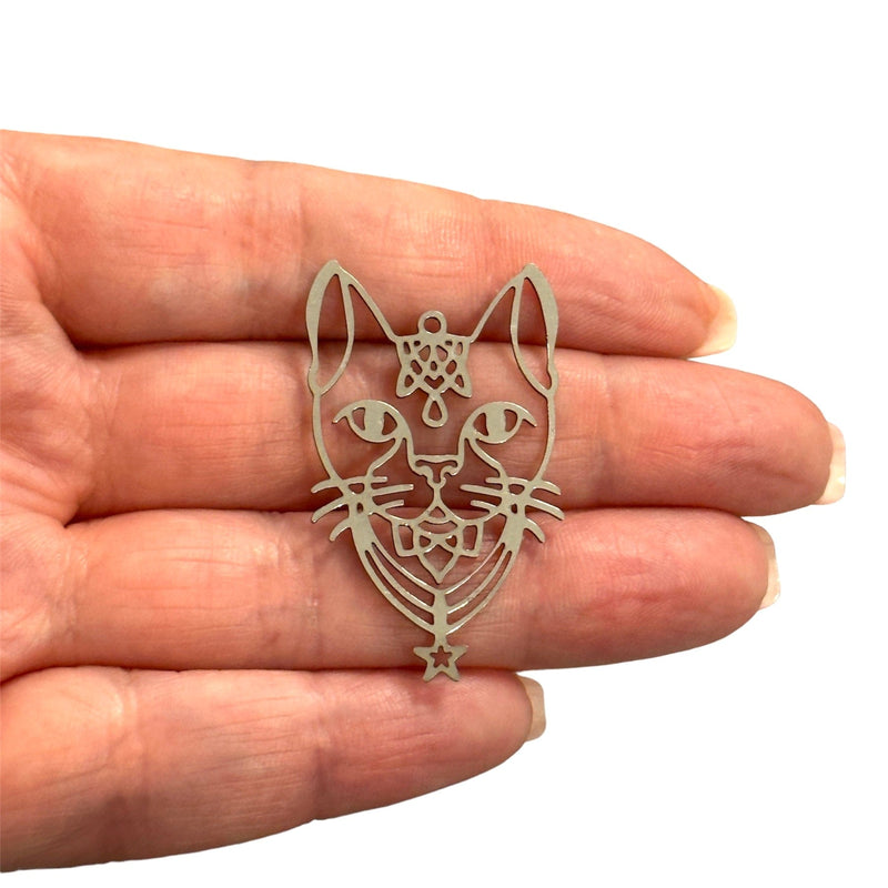 Stainless Steel Cat Charm, Laser Cut Cat Charm