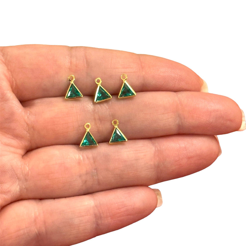 24Kt Gold Plated Peridot Cubic Zirconia Triangle Charms, 5 pcs in a pack