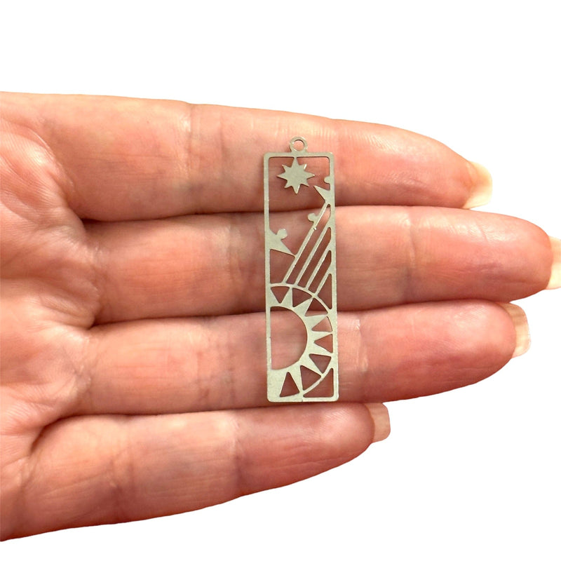 Stainless Steel Sun and Stars Bar Charm,Laser Cut Sun and Stars Bar Charm
