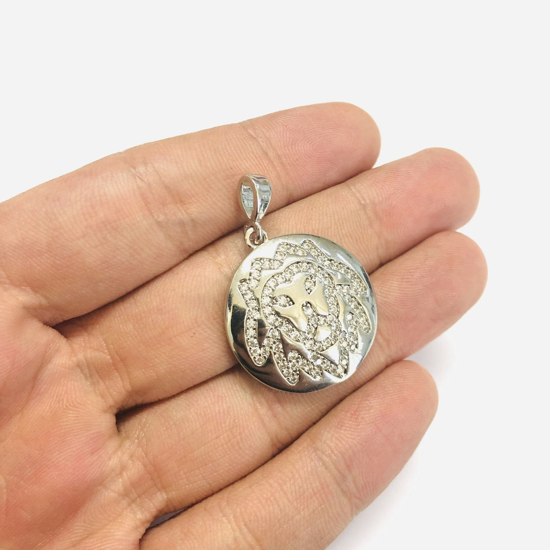 Rhodium Plated Brass Zodiac Horoscope Sign, Constellation Medallion Pendant, Celestial Astrology Charm for Necklace Jewelry Making