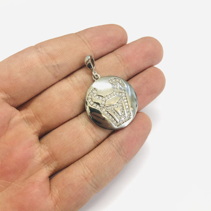 Rhodium Plated Brass Zodiac Horoscope Sign, Constellation Medallion Pendant, Celestial Astrology Charm for Necklace Jewelry Making