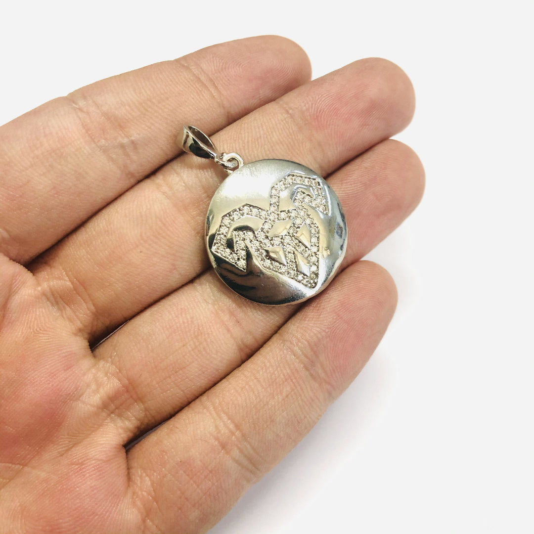 Rhodium Plated Brass Zodiac Horoscope Sign, Constellation Medallion Pendant, Celestial Astrology Charm for Necklace Jewelry Making