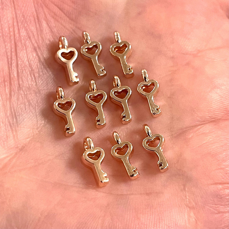 Rose Gold Plated Key Charms, 10 pcs in a pack