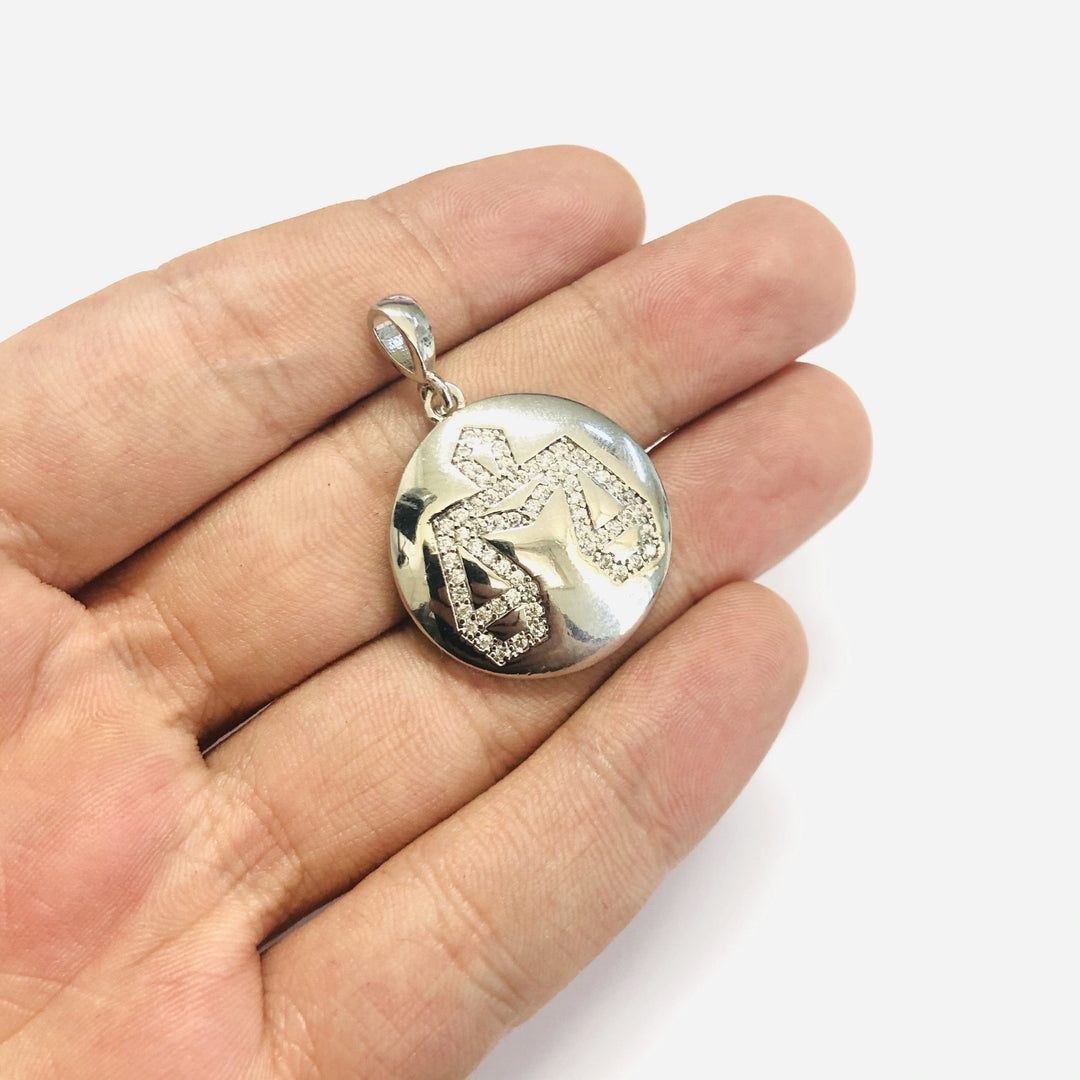 Rhodium Plated Brass Zodiac Horoscope Sign, Constellation Medallion Pendant, Celestial Astrology Charm for Necklace Jewelry Making