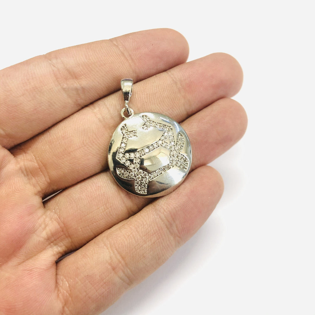 Rhodium Plated Brass Zodiac Horoscope Sign, Constellation Medallion Pendant, Celestial Astrology Charm for Necklace Jewelry Making