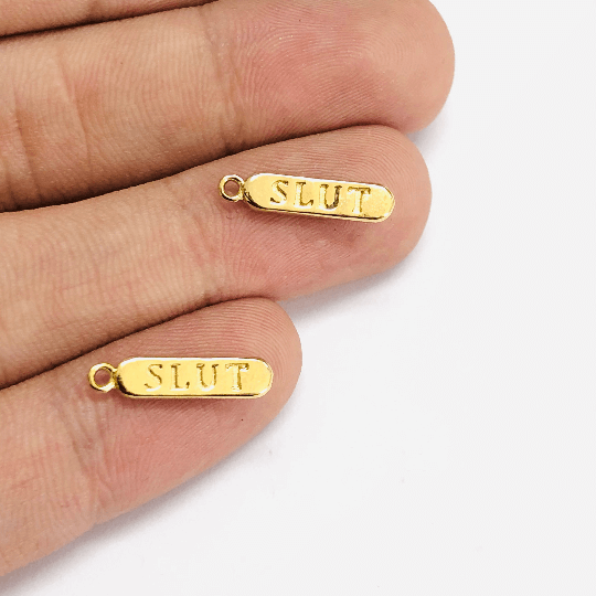 24Kt Shiny Gold Plated Brass Pill Bar Words Pendant, Words Charms, Love, Chill, Hope,Happy, Mom Charms