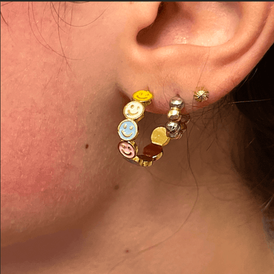 24Kt Gold Plated Lilac Enamelled Smiley Face Earrings