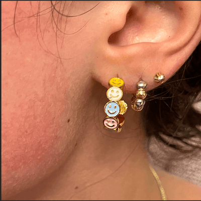 24Kt Gold Plated Neon Orange Enamelled Smiley Face Earrings