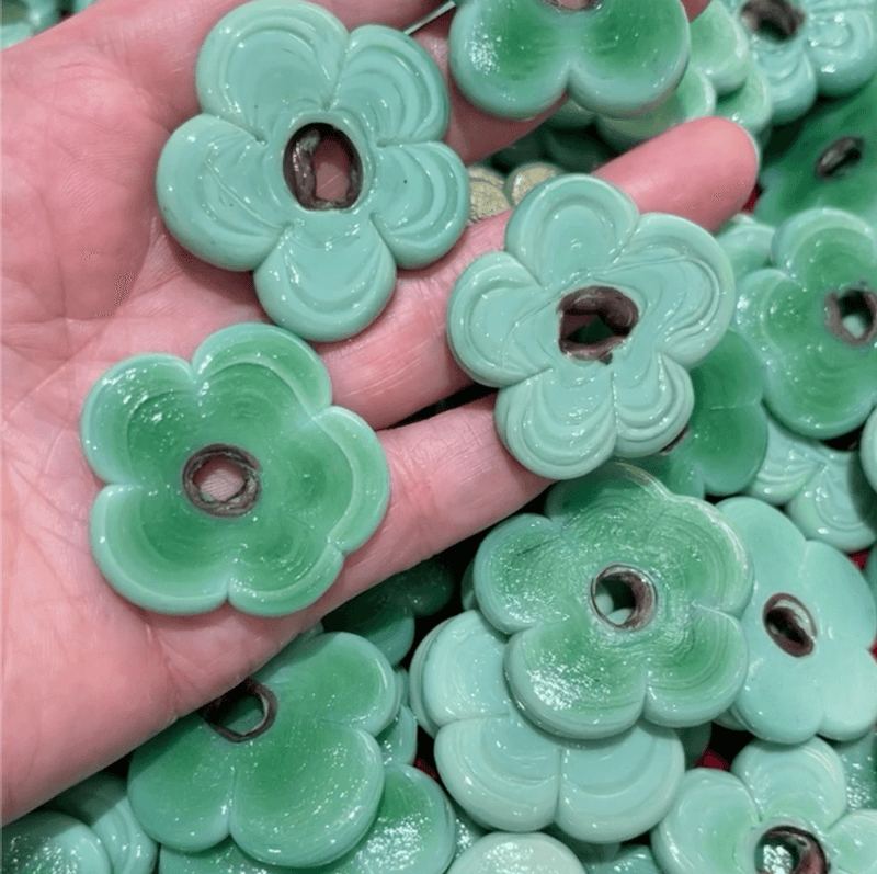 Artisan Handmade Chunky Seafoam Glass Flower Beads, Size Between 35 - 40mm, 2 pcs in a pack