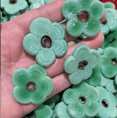 Artisan Handmade Chunky Seafoam Glass Flower Beads, Size Between 35 - 40mm, 2 pcs in a pack