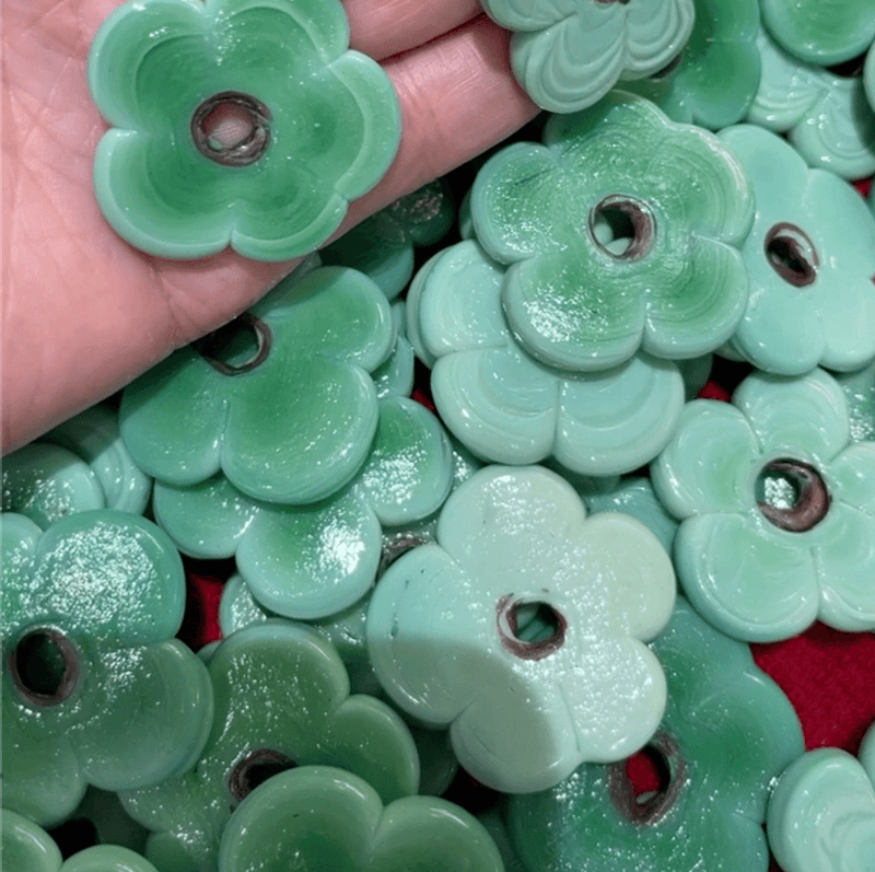 Artisan Handmade Chunky Seafoam Glass Flower Beads, Size Between 35 - 40mm, 2 pcs in a pack
