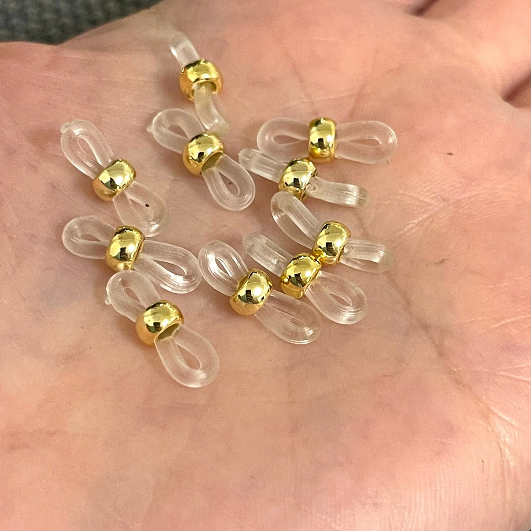 Eye Glass Holder Ends Clear Rubber&amp;Gold Plated Ball, Rubber Glasses Chain Holders - Replacement Loops for Glasses Chains,