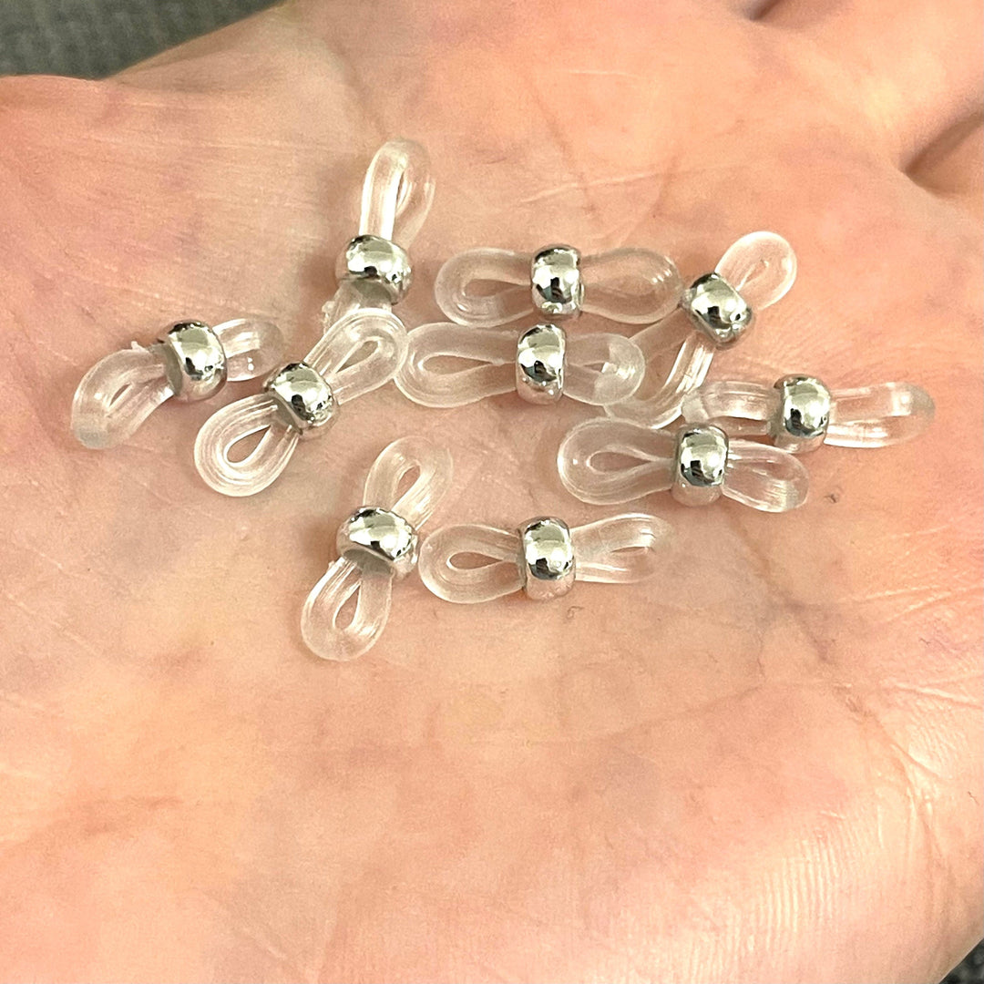 Eye Glass Holder Ends Clear Rubber&amp;Silver Plated Ball, Rubber Glasses Chain Holders - Replacement Loops for Glasses Chains,