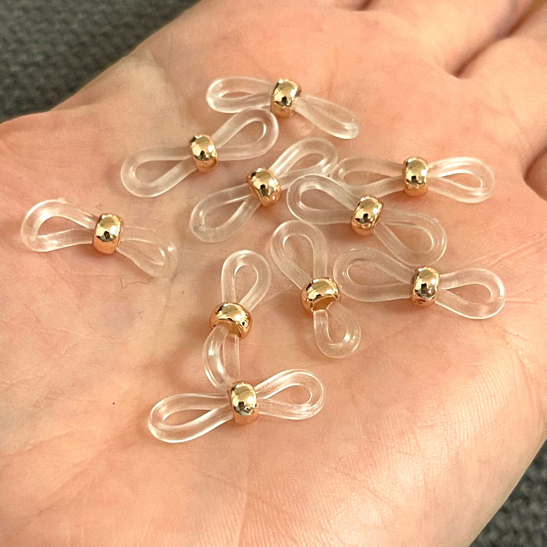 Eye Glass Holder Ends Clear Rubber&amp;Rose Gold Plated Ball, Rubber Glasses Chain Holders - Replacement Loops for Glasses Chains,