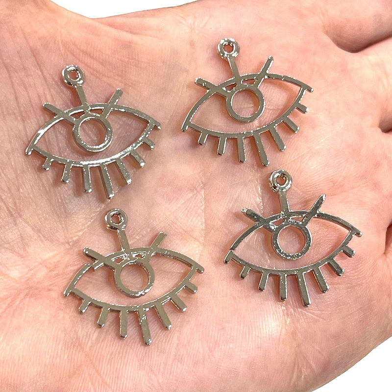 Rhodıum Plated Eye Charms,Silver Eye Charms, 4 pcs in a pack