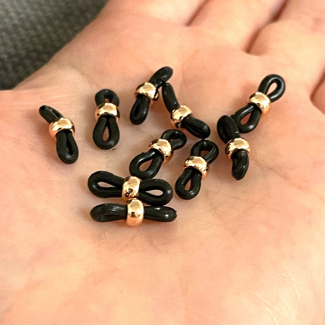 Eye Glass Holder Ends Black Rubber&amp;Rose Gold Plated Ball, Rubber Glasses Chain Holders - Replacement Loops for Glasses Chains,