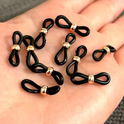 Eye Glass Holder Ends Black Rubber&Rose Gold Plated Ball, Rubber Glasses Chain Holders - Replacement Loops for Glasses Chains