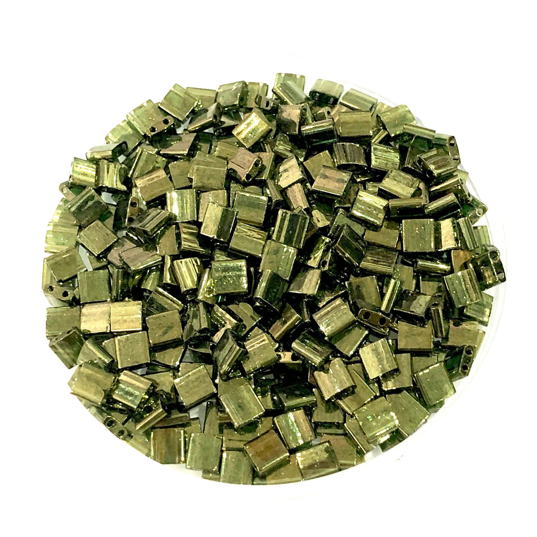 Miyuki Tila Beads TL0306 Olive Green Gold Luster,