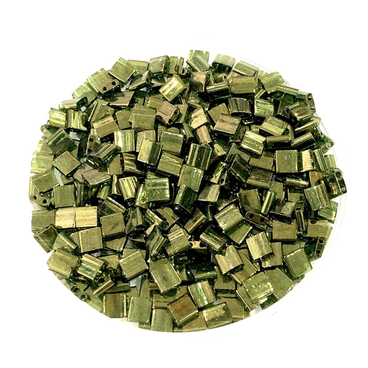 Miyuki Tila Beads TL0306 Olive Green Gold Luster,