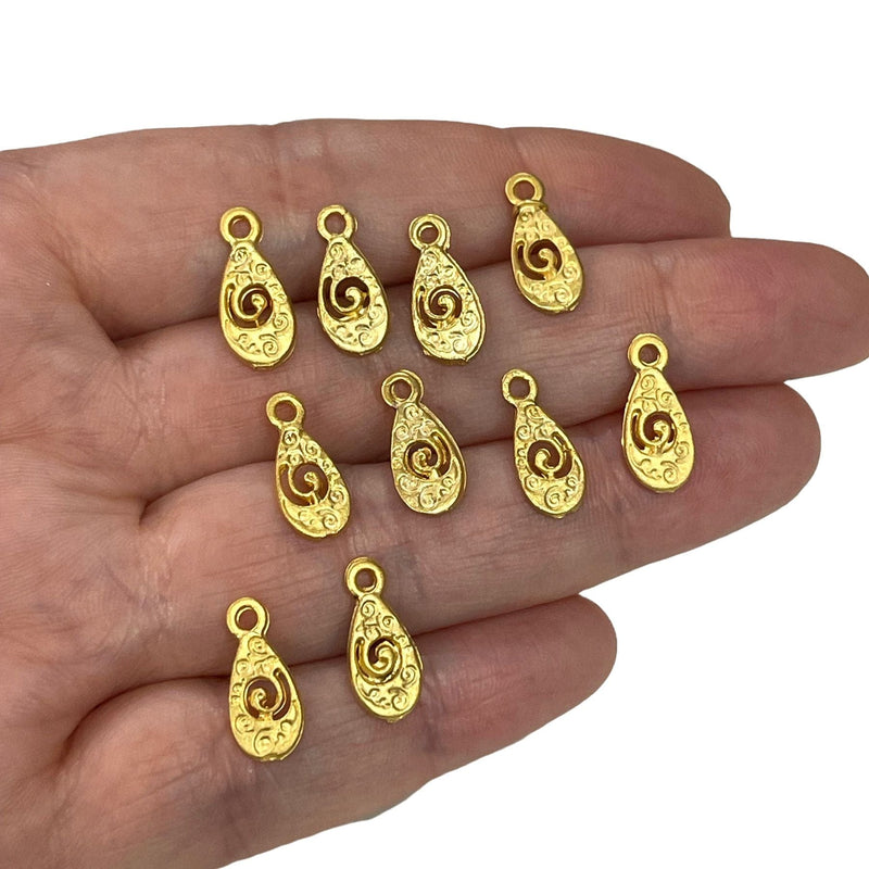 24Kt Matte Gold Plated Tiny Drop Charms, 10 pièces dans un pack