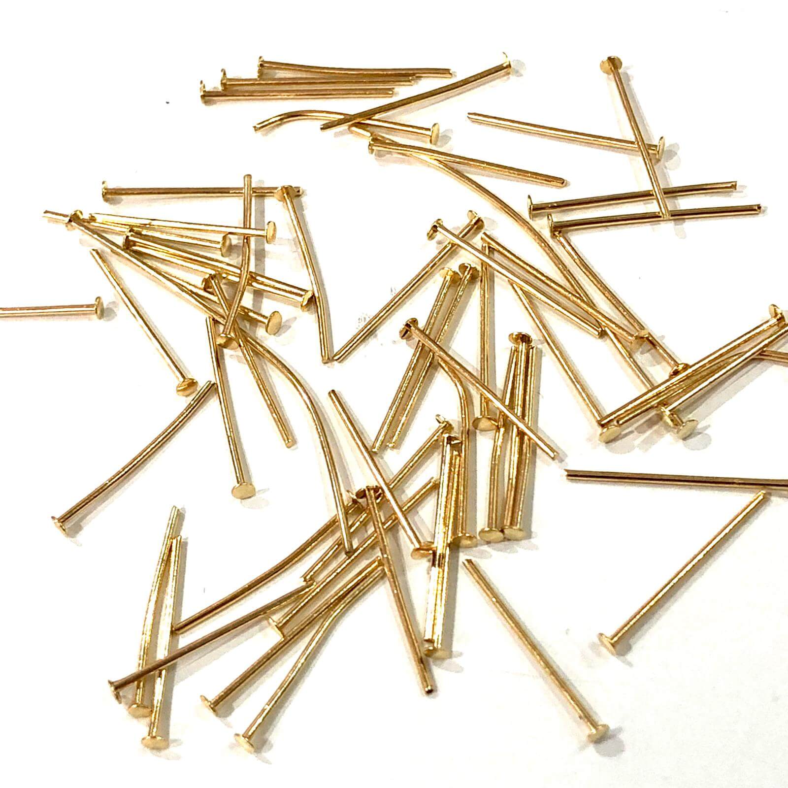 30mm 22Kt Gold Plated Brass Headpins, 0.8mm by 30mm, 30mm Brass Head Pins