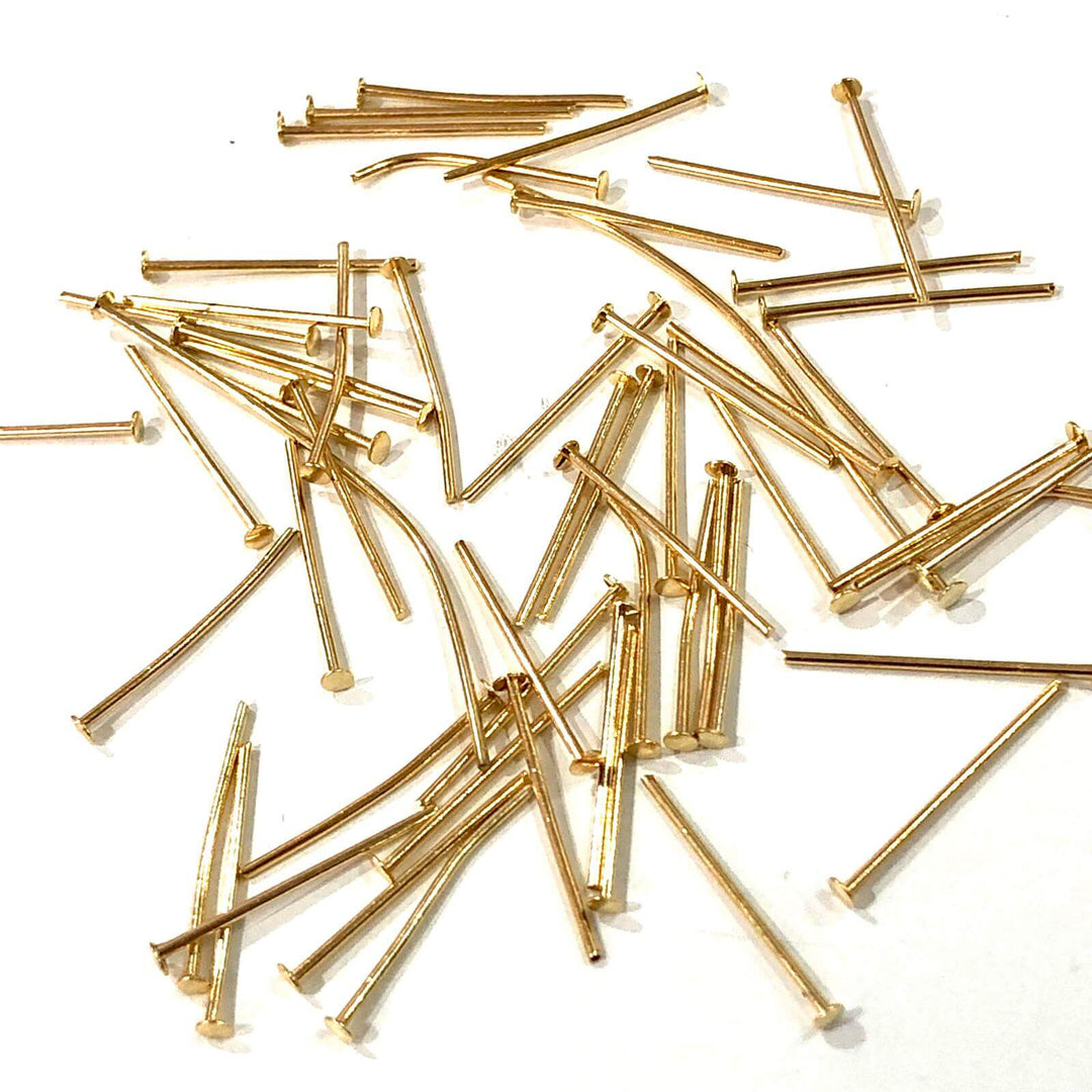 50mm 22Kt Gold Plated Brass Headpins, 0.8mm by 50mm, 50mm Brass Head Pins
