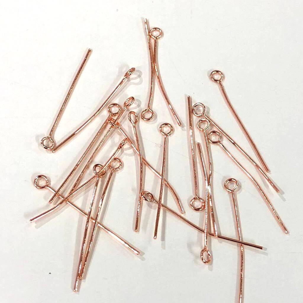 20mm Rose Gold Plated Brass Eyepins, 0.8mm by 20mm, 20mm Brass EyePins