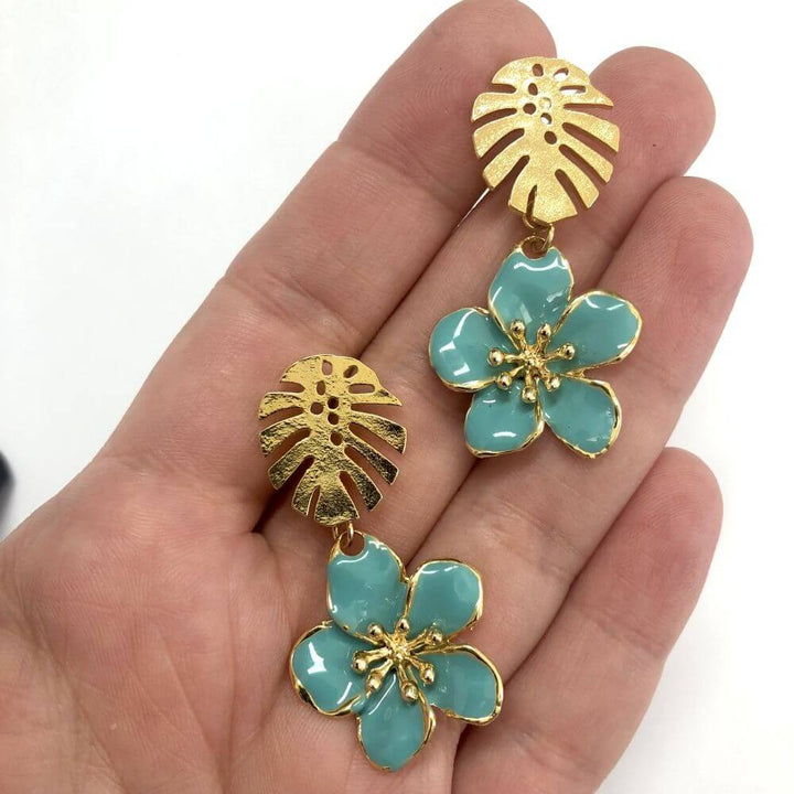 24Kt Gold Plated Brass Monstera Leaf Stud Earrings, 2 pcs in a pack,