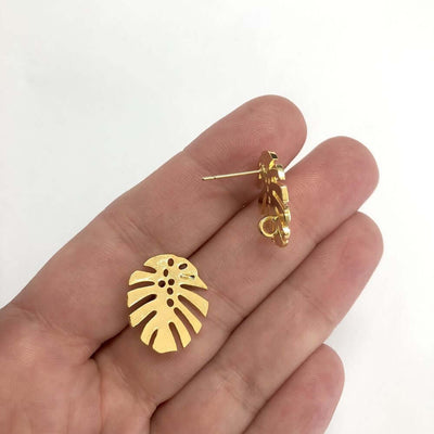24Kt Gold Plated Brass Leaf Stud Earrings, 2 pcs in a pack,