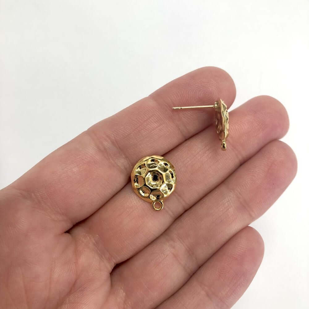 24Kt Gold Plated Brass Round Stud Earrings, 2 pcs in a pack,