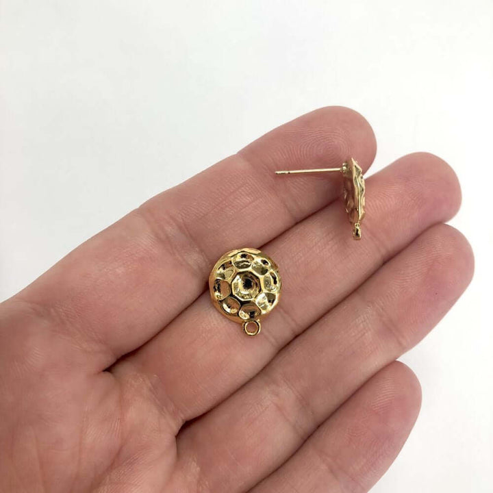 24Kt Gold Plated Brass Round Stud Earrings, 2 pcs in a pack,