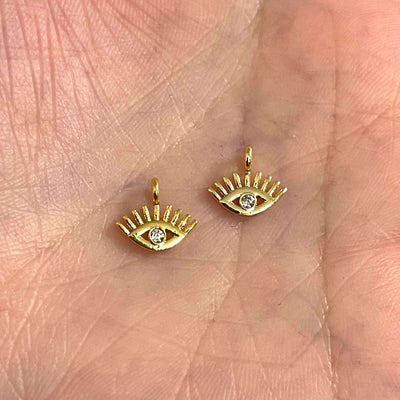 24 Karat vergoldetes Messing mit Zirkonia-Charms, 2 Stück in einer Packung