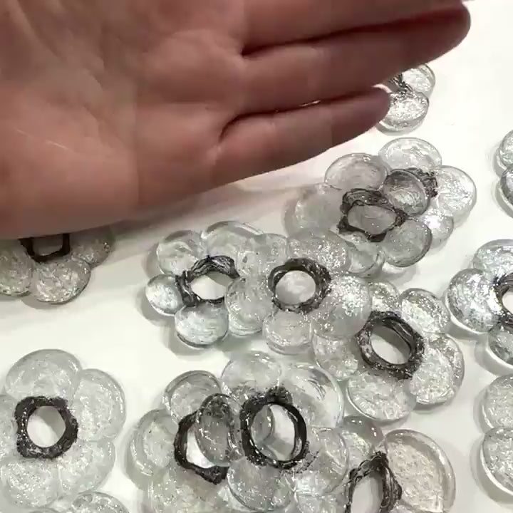 Artisan Handmade Chunky Clear Glass Flower Beads, Size Between 35 - 40mm, 5 pcs in a pack