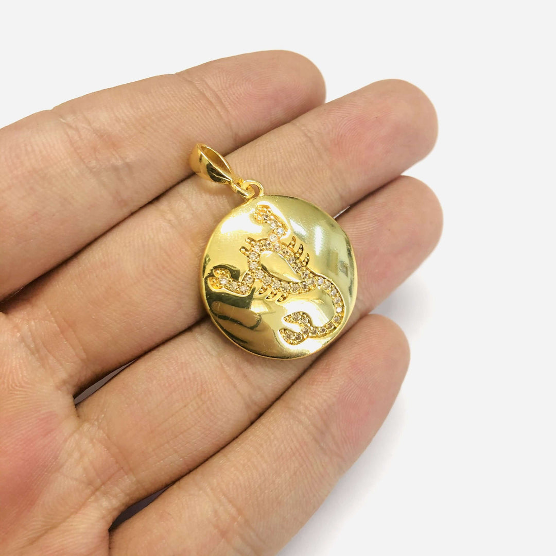 24Kt Gold Plated Brass Zirconia Zodiac Horoscope Sign, Constellation Medallion Pendant, Celestial Astrology Charm for Necklace