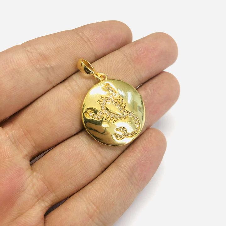 24Kt Gold Plated Brass Zirconia Zodiac Horoscope Sign, Constellation Medallion Pendant, Celestial Astrology Charm for Necklace