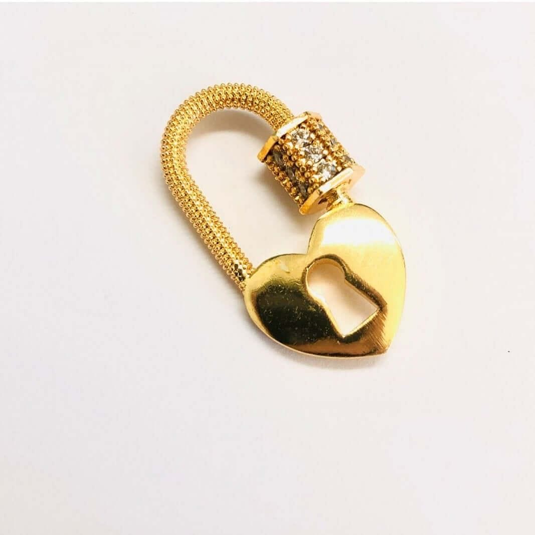 24Kt Gold Plated Brass Heart Lock Screw Clasp, Micro Pave Heart Lock Screw Clasp