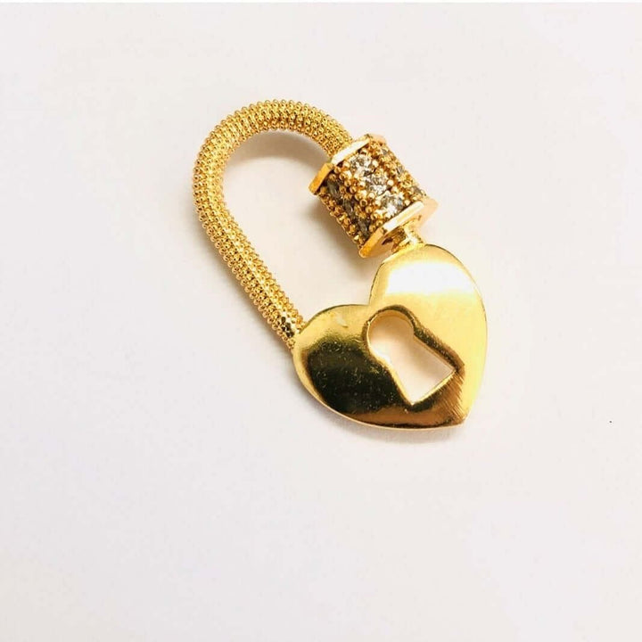 24Kt Gold Plated Brass Heart Lock Screw Clasp, Micro Pave Heart Lock Screw Clasp
