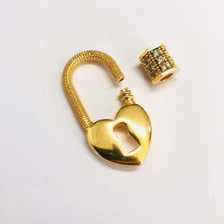 24Kt Gold Plated Brass Heart Lock Screw Clasp, Micro Pave Heart Lock Screw Clasp