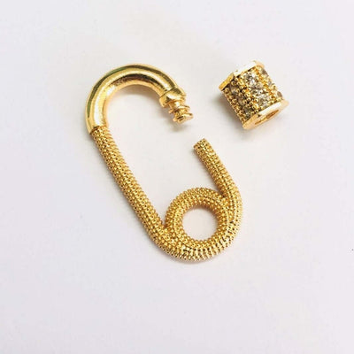 24Kt Gold Plated Brass Carabiner Clasp, Micro Pave Carabiner Screw Clasp£6