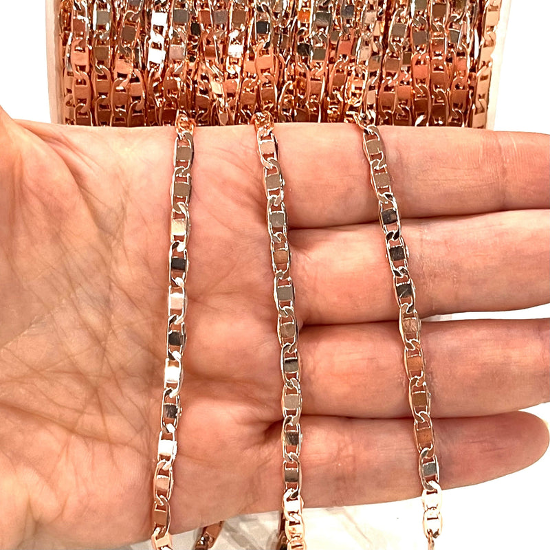 Rose Gold Plated Brass 4mm Soldered Flat Mariner Anchor Chain 3.3 Feet 1 Meter